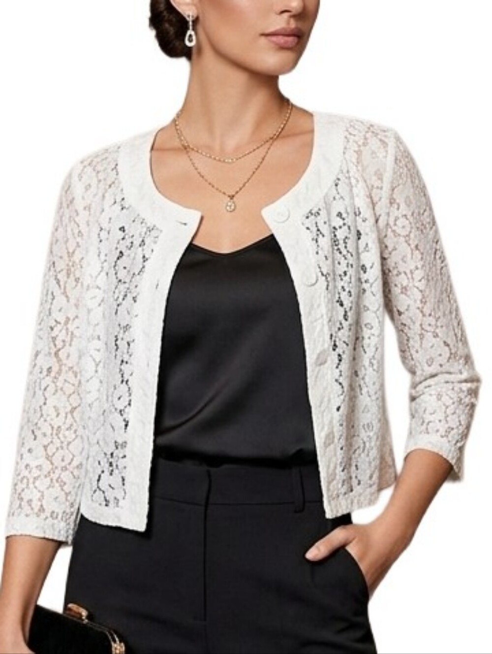 White Lace Open-front Cardiga Crop Coverlet size L